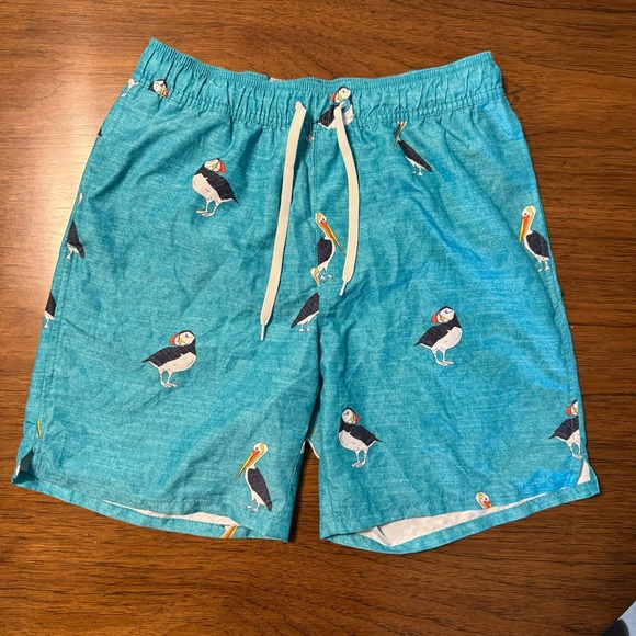 Old Navy Other - Old Navy‎ Mens Swim Trunks Small Teal Blue Puffin Pelican Bird Print Mesh Lined